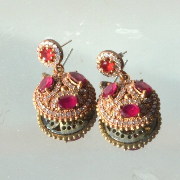 Genuine Ruby Sapphire Sterling Silver Earrings 925 - Picture 4 of 11